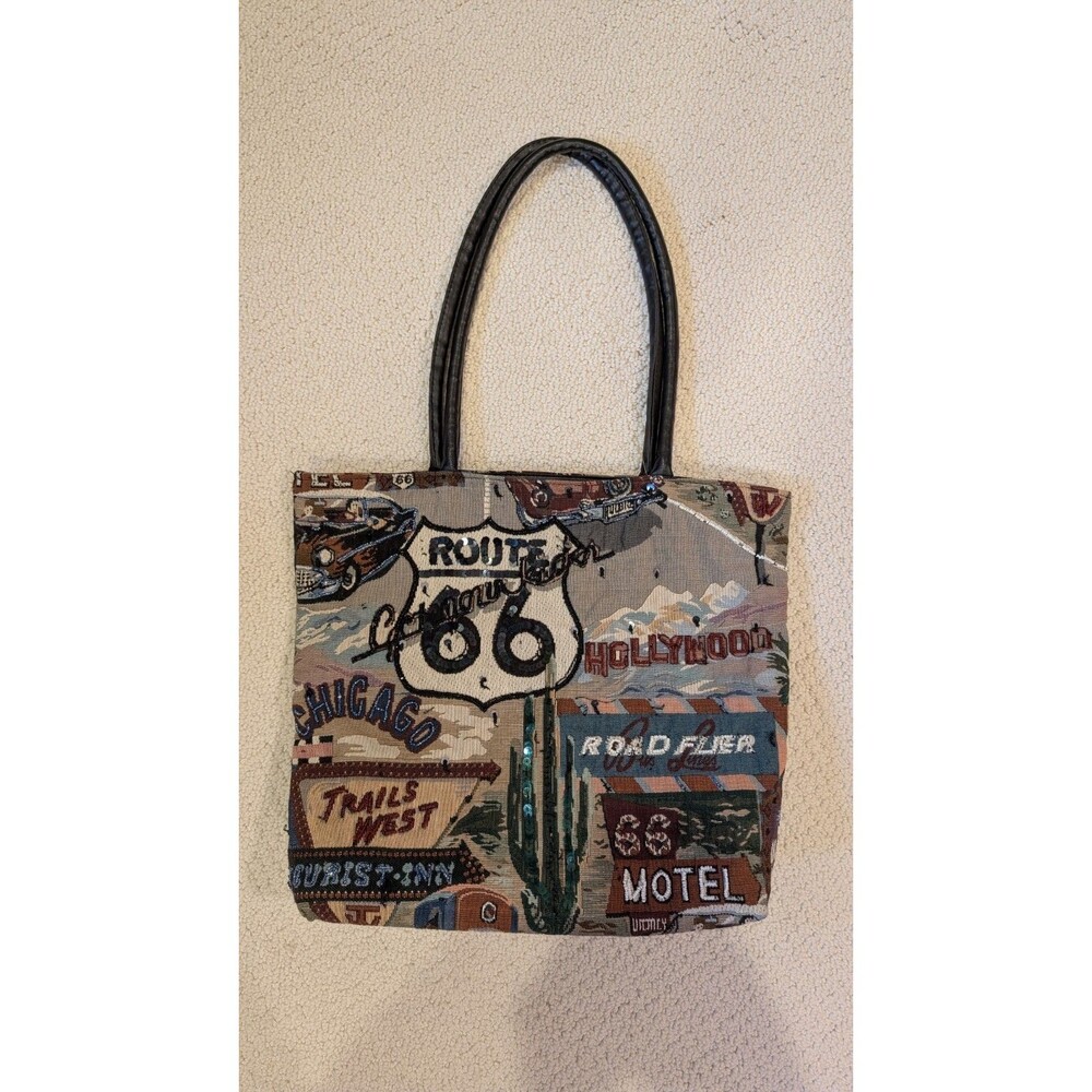 Route 66 in Sequin Tapestry Tote Bag